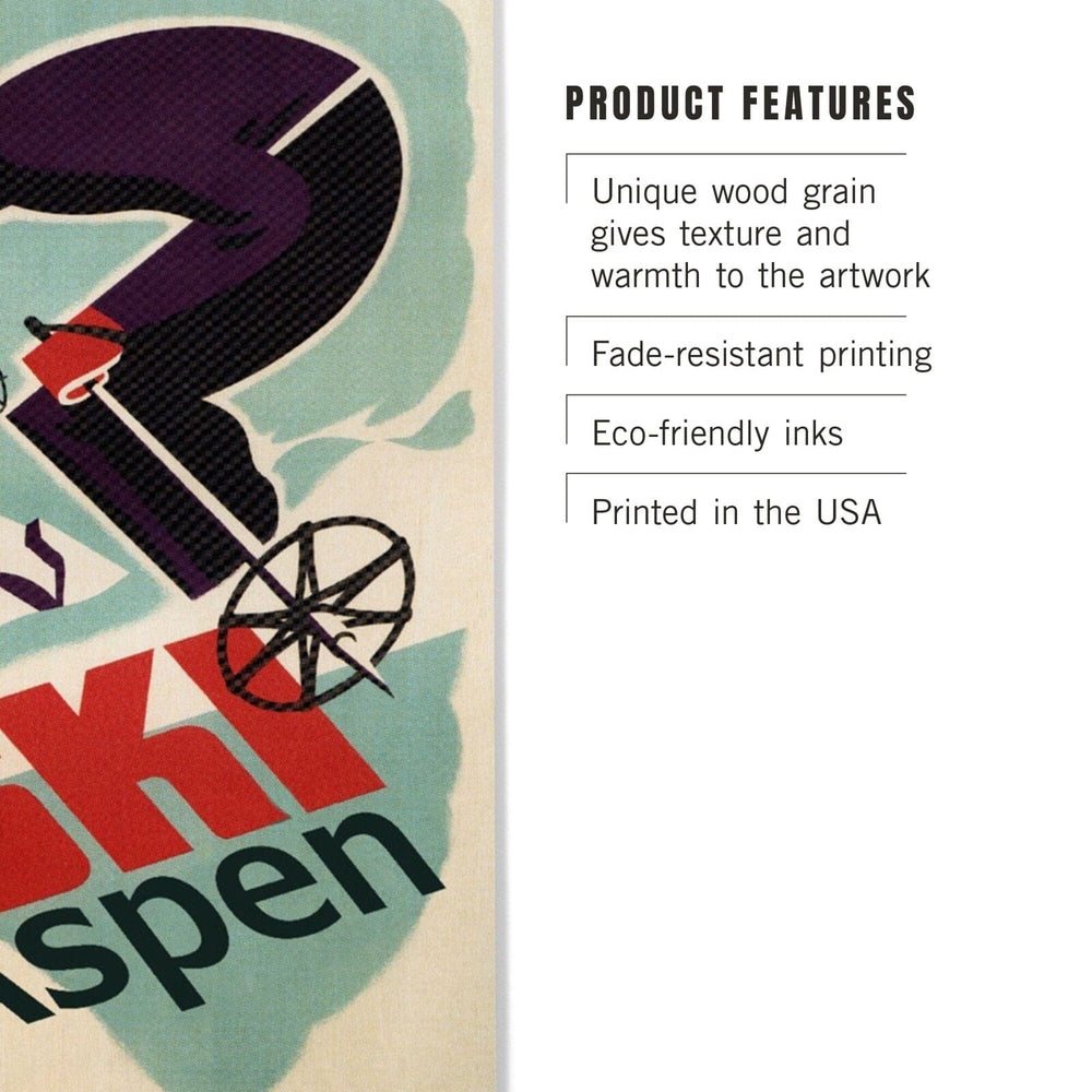 Aspen, Colorado, Ski in Colorado Vintage Skier, Lantern Press Artwork, Wood Signs and Postcards Wood Lantern Press 