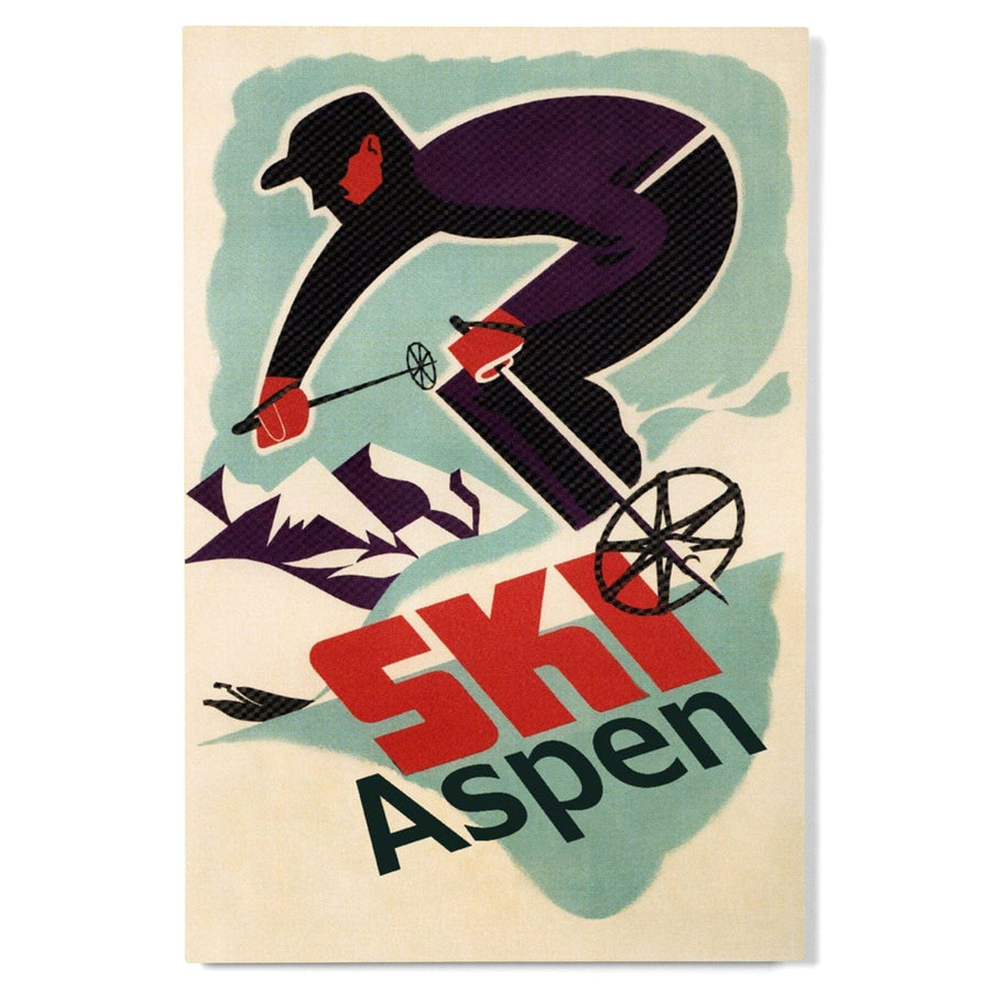Aspen, Colorado, Ski in Colorado Vintage Skier, Lantern Press Artwork, Wood Signs and Postcards Wood Lantern Press 