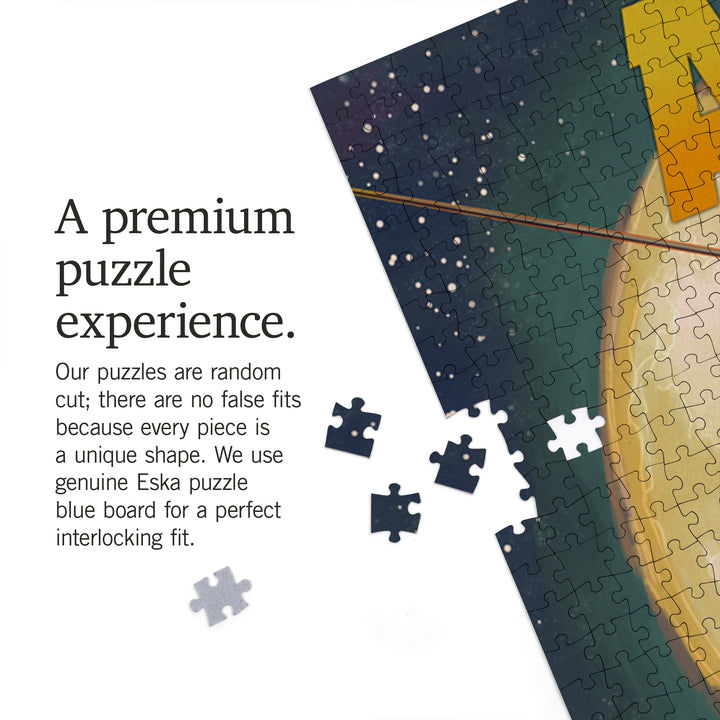 Aspen, Colorado, Ski Lift and Full Moon, Jigsaw Puzzle Puzzle Lantern Press 