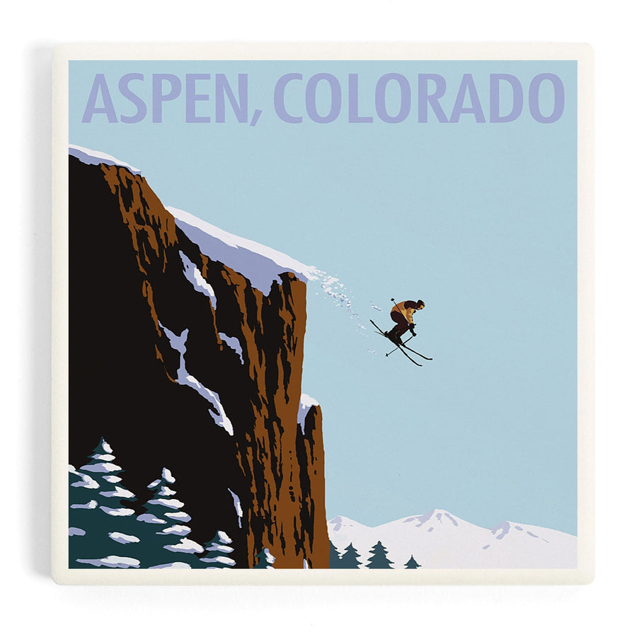 Aspen, Colorado, Skier Jumping, Coasters Coasters Lantern Press 