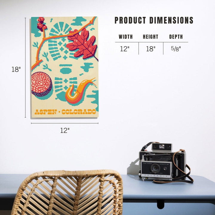 Aspen, Colorado, Take a Hike, Bootprint, Bright Colors, Vector, Lantern Press Artwork, Wood Signs and Postcards Wood Lantern Press 