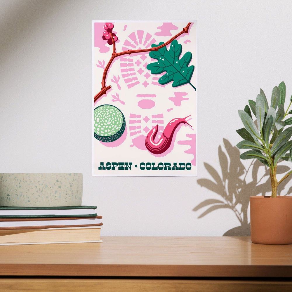 Aspen, Colorado, Take a Hike, Bootprint, Green and Pink, Vector, Art & Giclee Prints Art Lantern Press 