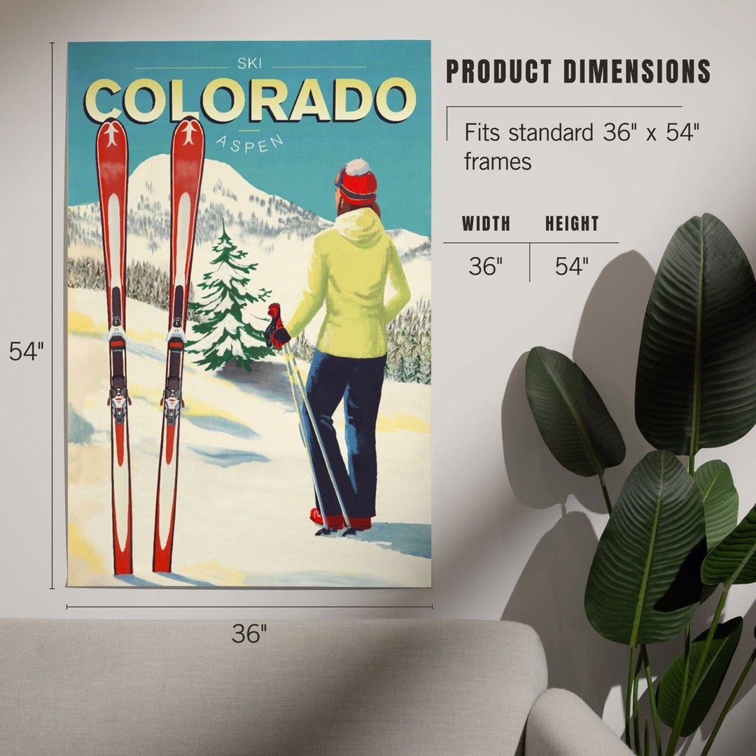 Aspen, Colorado, Woman Skier Mountain View, Ski Aspen, Art & Giclee Prints Art Lantern Press 