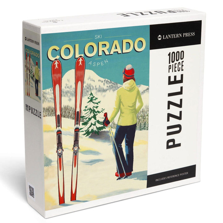 Aspen, Colorado, Woman Skier Mountain View, Ski Aspen, Jigsaw Puzzle Puzzle Lantern Press 