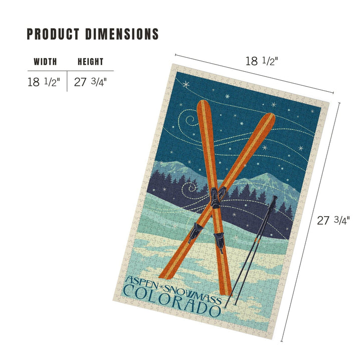 Aspen, Snowmass, Colorado, Crossed Skis Letterpress, Jigsaw Puzzle Puzzle Lantern Press 
