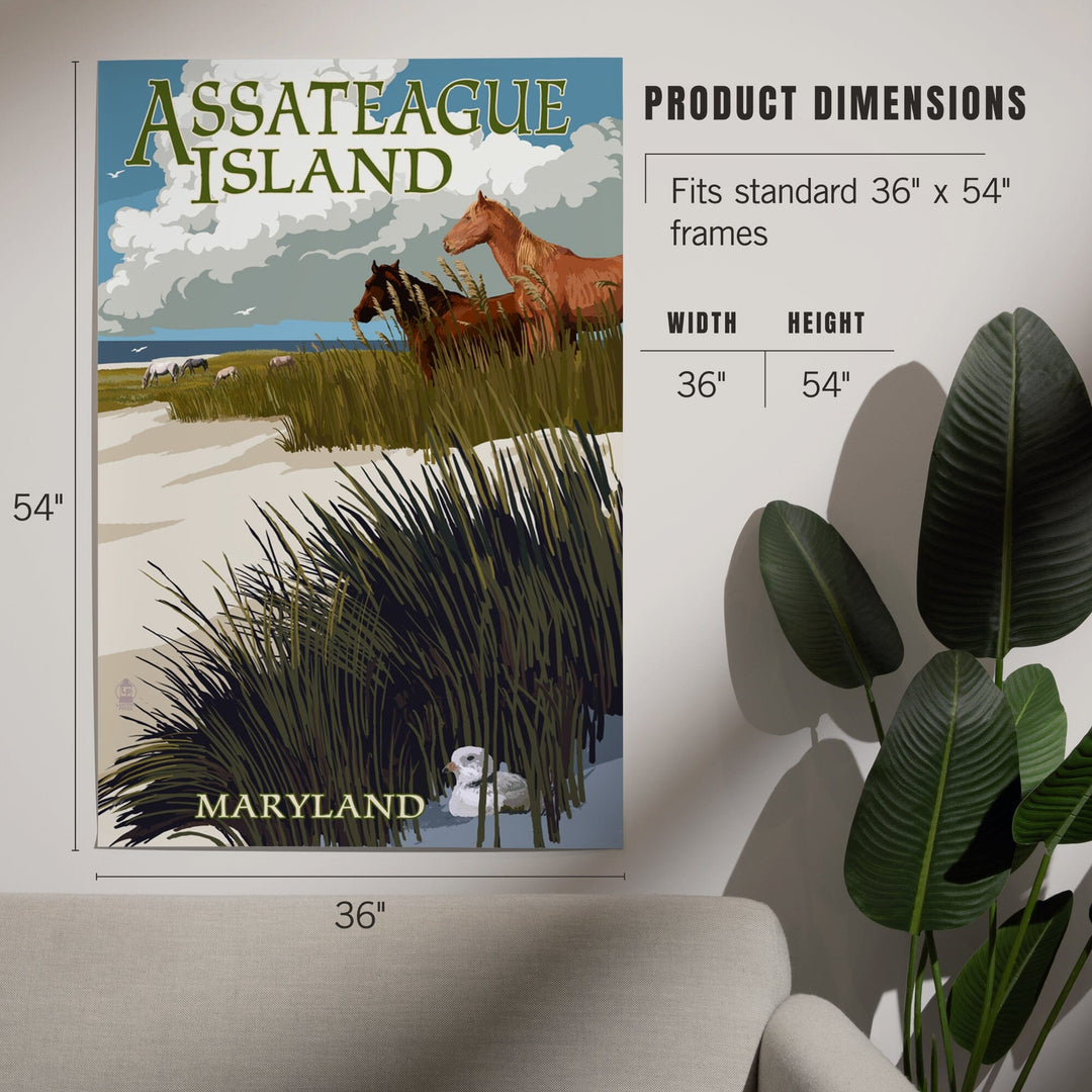 Assateague Island, Maryland, Horses and Dunes, Art & Giclee Prints Art Lantern Press 