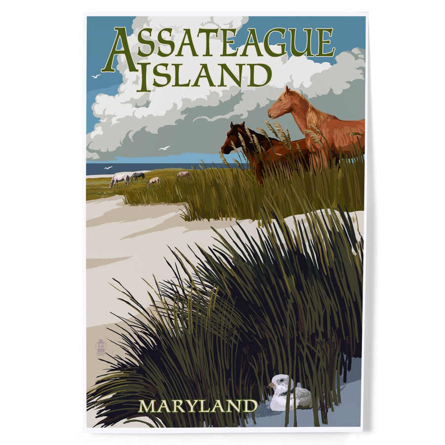 Assateague Island, Maryland, Horses and Dunes, Art & Giclee Prints Art Lantern Press 
