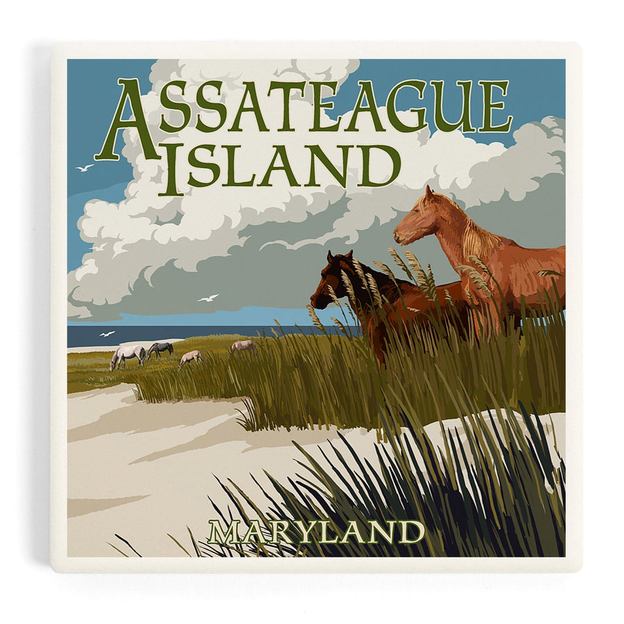 Assateague Island, Maryland, Horses and Dunes, Coasters Coasters Lantern Press 