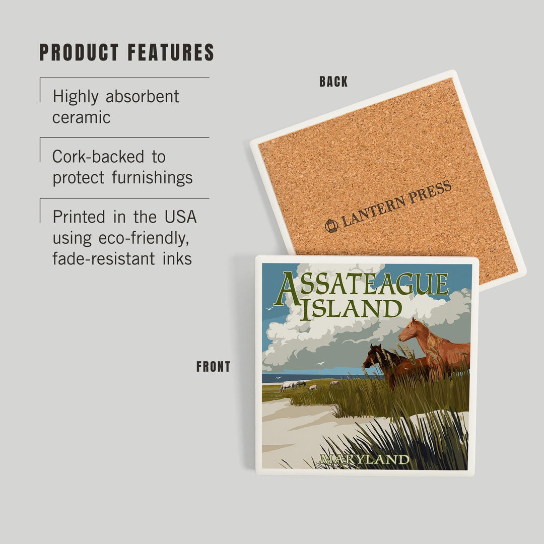 Assateague Island, Maryland, Horses and Dunes, Coasters Coasters Lantern Press 