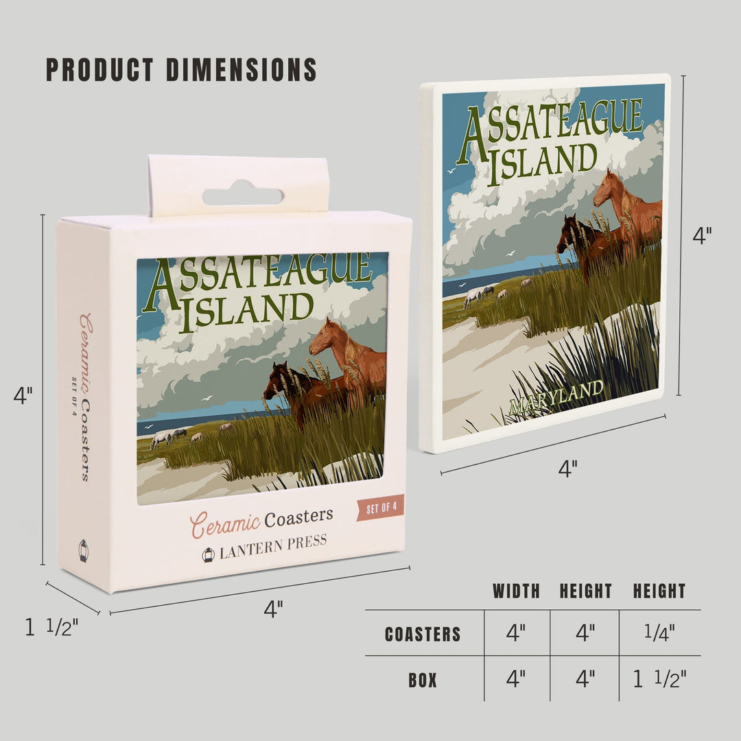 Assateague Island, Maryland, Horses and Dunes, Coasters Coasters Lantern Press 