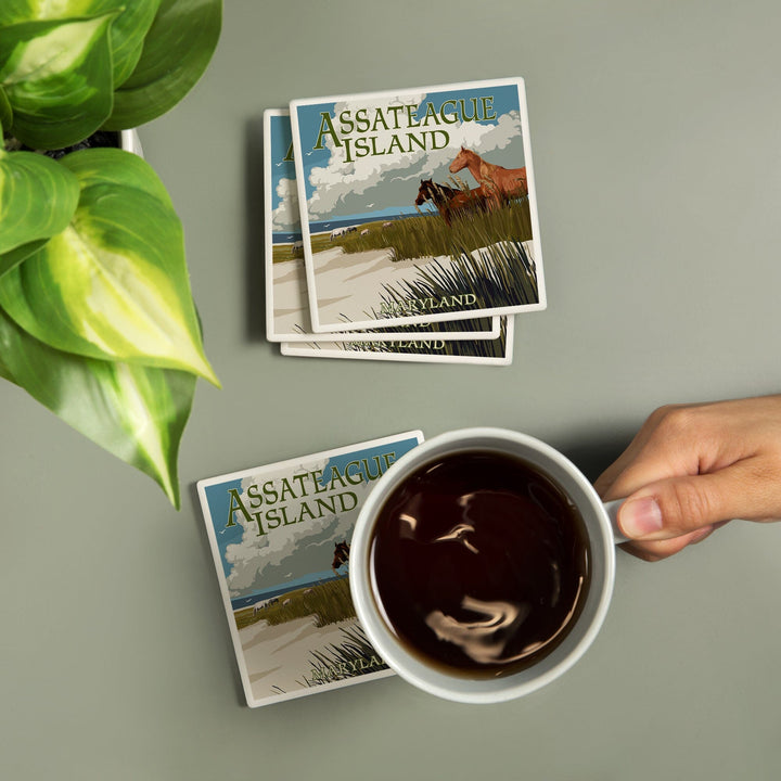 Assateague Island, Maryland, Horses and Dunes, Coasters Coasters Lantern Press 