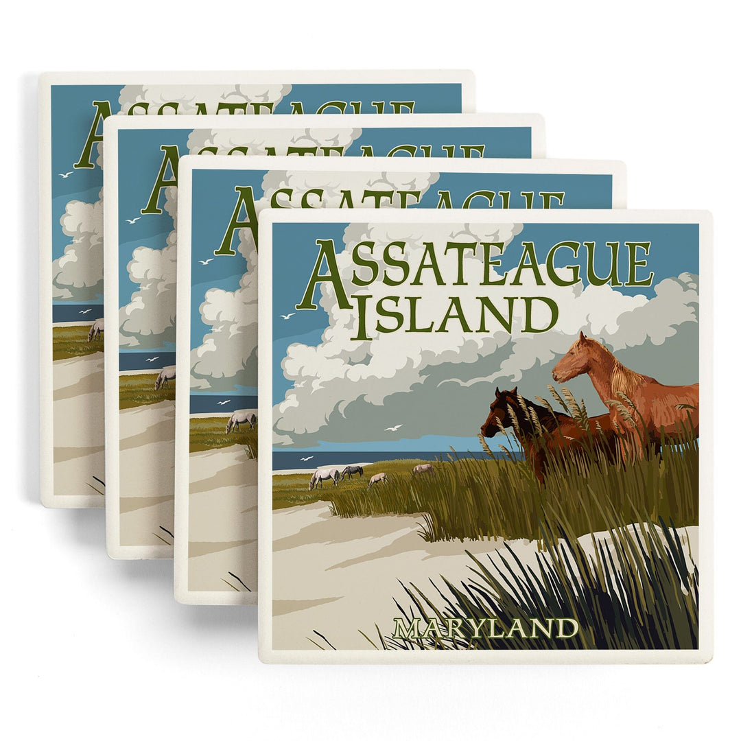 Assateague Island, Maryland, Horses and Dunes, Coasters Coasters Lantern Press 