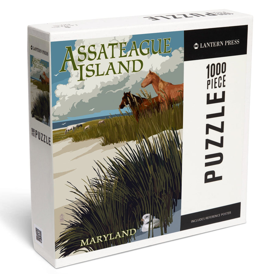 Assateague Island, Maryland, Horses and Dunes, Jigsaw Puzzle Puzzle Lantern Press 