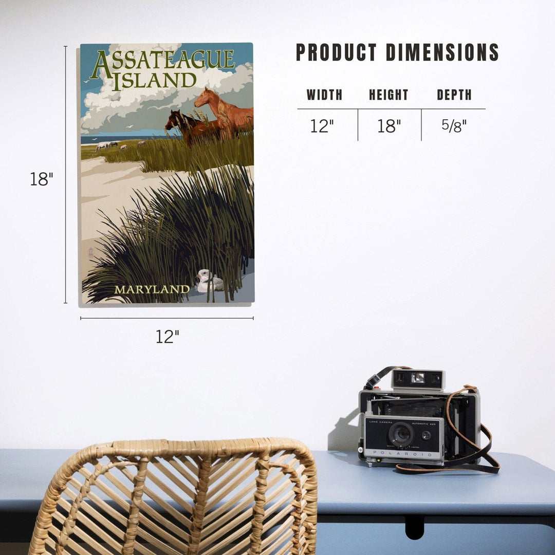 Assateague Island, Maryland, Horses & Dunes, Lantern Press Artwork, Wood Signs and Postcards Wood Lantern Press 