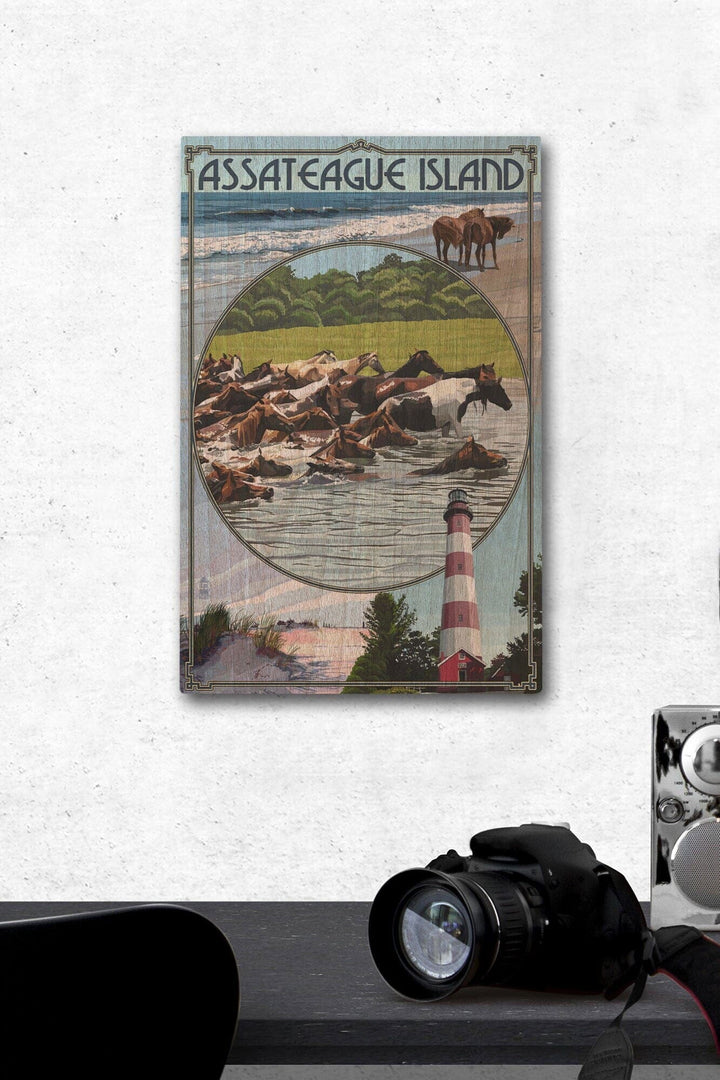 Assateague Island, Maryland, Montage, Lantern Press Artwork, Wood Signs and Postcards Wood Lantern Press 12 x 18 Wood Gallery Print 