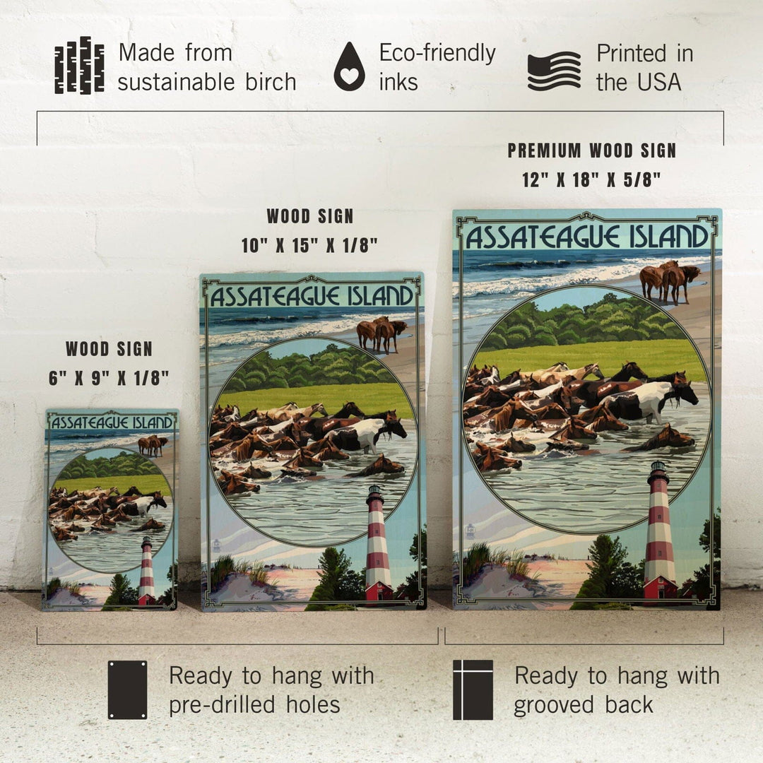 Assateague Island, Maryland, Montage, Lantern Press Artwork, Wood Signs and Postcards Wood Lantern Press 