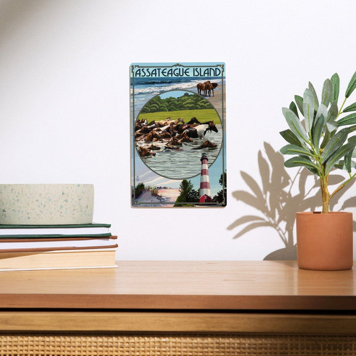 Assateague Island, Maryland, Montage, Lantern Press Artwork, Wood Signs and Postcards Wood Lantern Press 