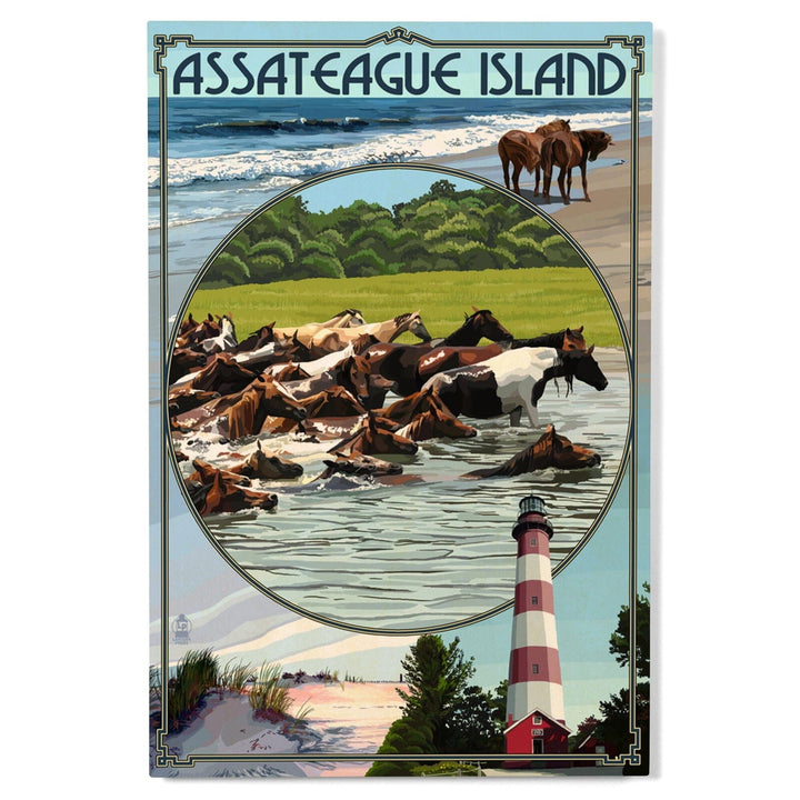 Assateague Island, Maryland, Montage, Lantern Press Artwork, Wood Signs and Postcards Wood Lantern Press 