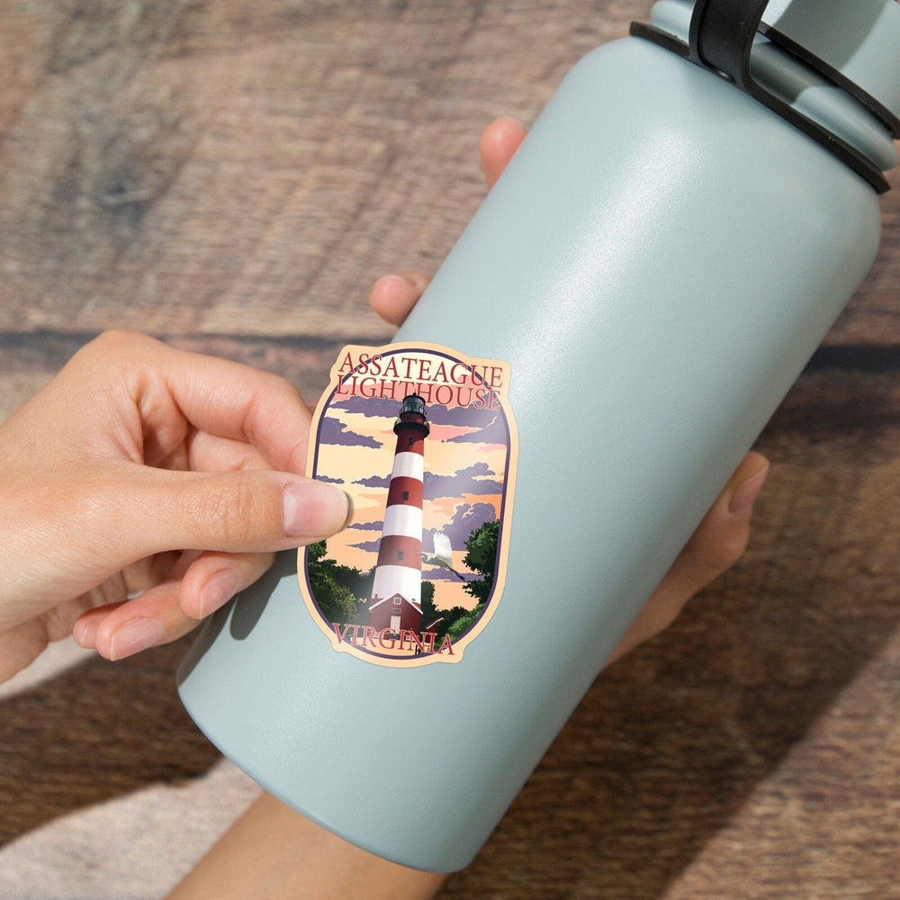 Assateague, Virginia, Lighthouse, Contour, Vinyl Sticker Sticker Lantern Press 