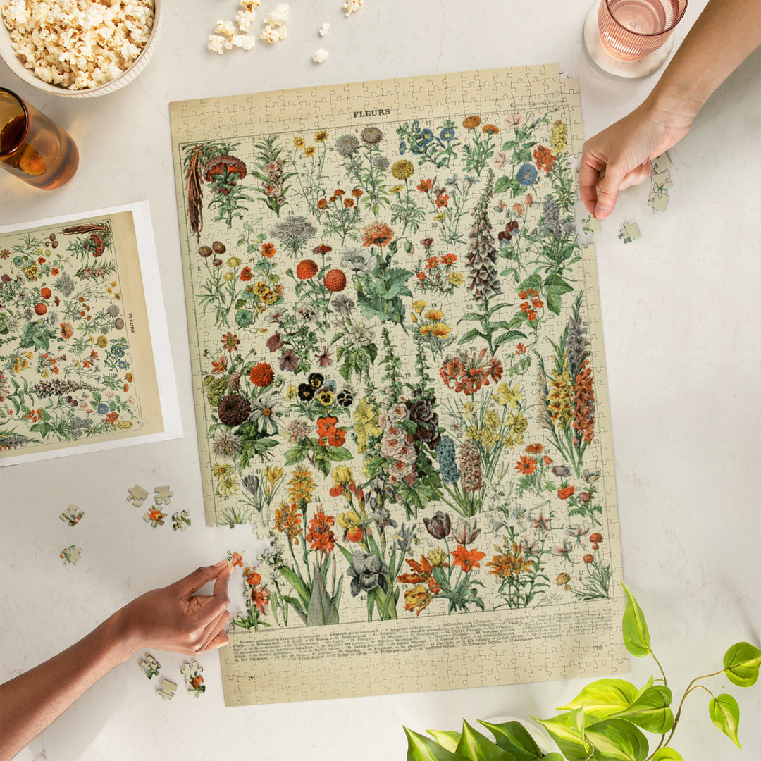 Assorted Flowers, A, Vintage Bookplate, Adolphe Millot Artwork, Jigsaw Puzzle Puzzle Lantern Press 