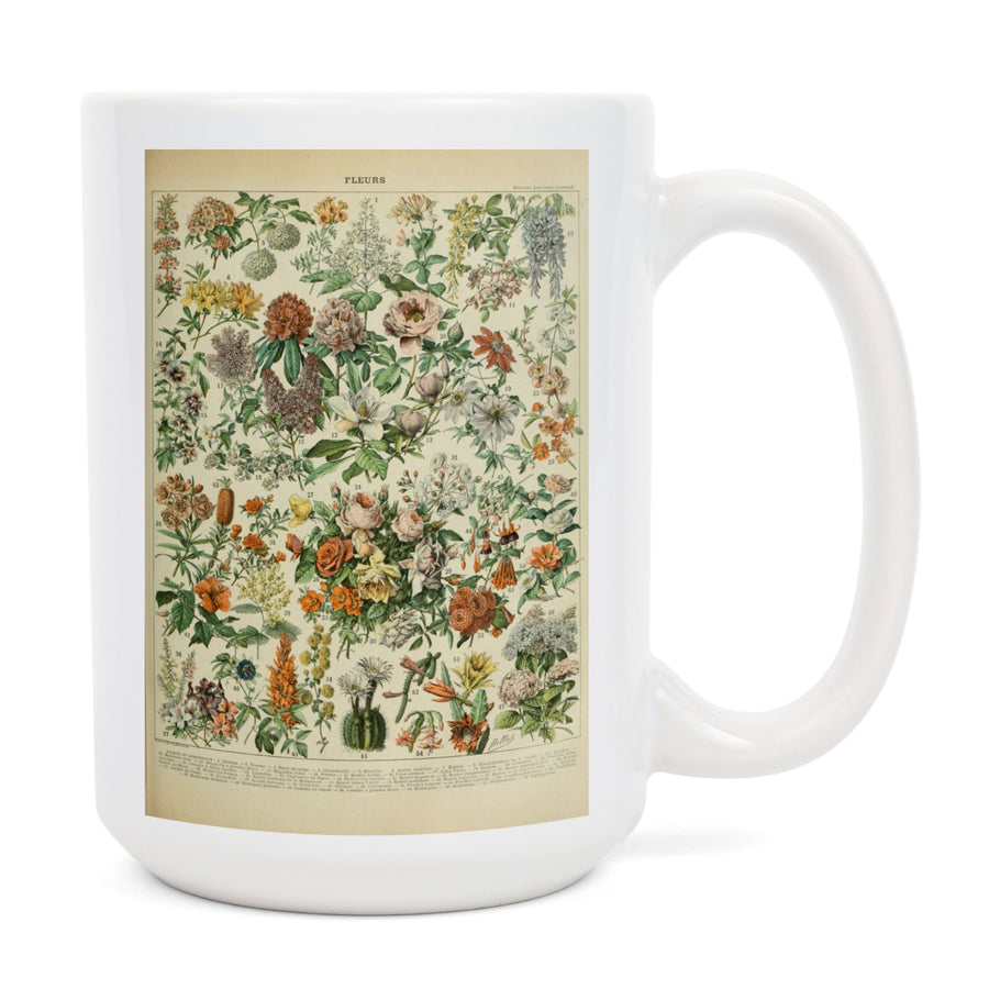Assorted Flowers, C, Vintage Bookplate, Adolphe Millot Artwork, Ceramic Mug Mugs Lantern Press 