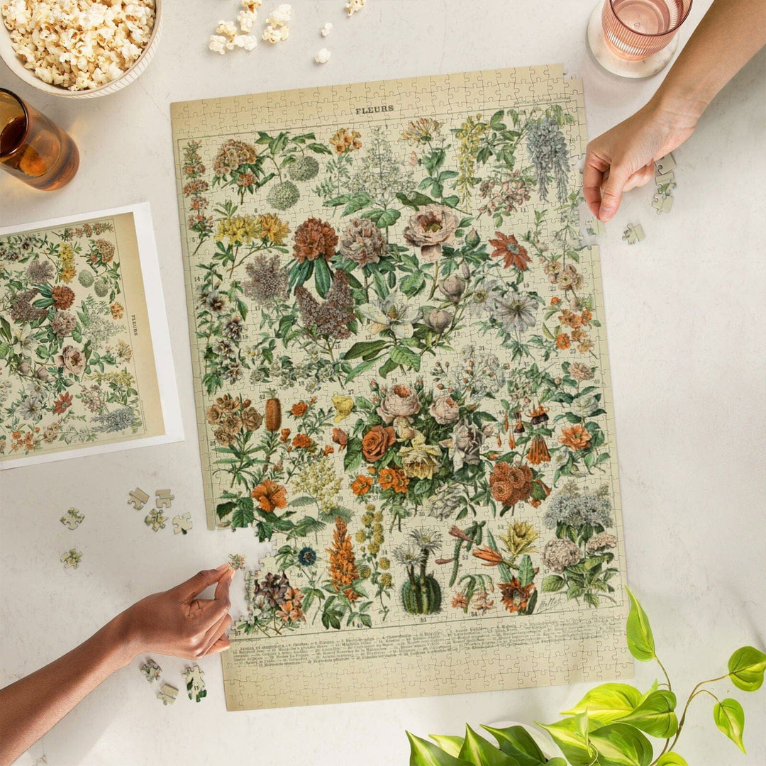 Assorted Flowers, C, Vintage Bookplate, Adolphe Millot Artwork, Jigsaw Puzzle Puzzle Lantern Press 
