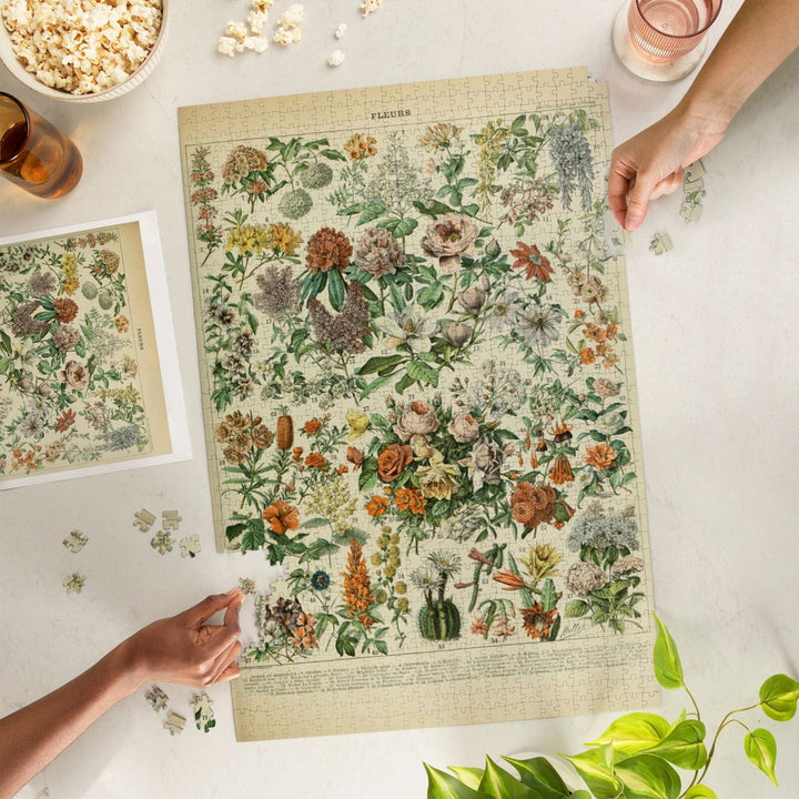 Assorted Flowers, C, Vintage Bookplate, Adolphe Millot Artwork, Jigsaw Puzzle Puzzle Lantern Press 
