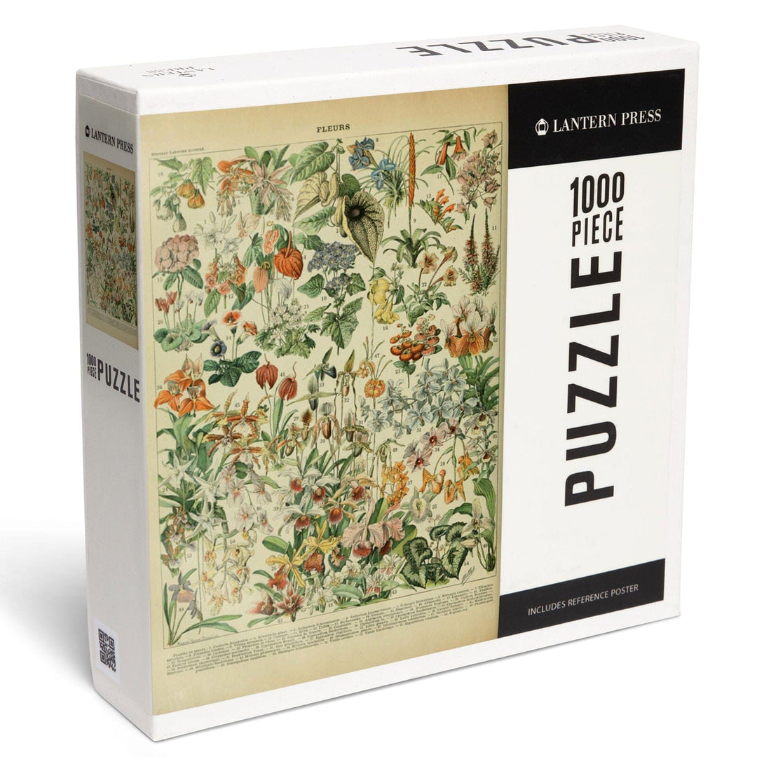 Assorted Flowers, D, Vintage Bookplate, Adolphe Millot Artwork, Jigsaw Puzzle Puzzle Lantern Press 