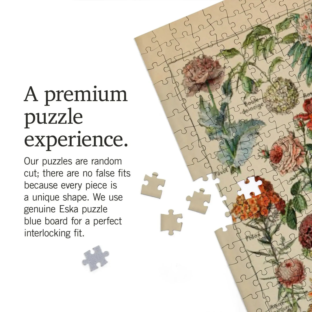 Assorted Flowers, E, Vintage Bookplate, Adolphe Millot Artwork, Jigsaw Puzzle Puzzle Lantern Press 