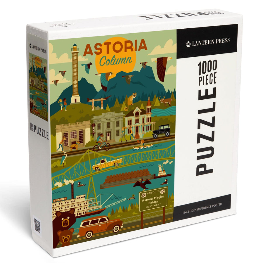 Astoria, Oregon, Astoria Column, Geometric, Jigsaw Puzzle Puzzle Lantern Press 
