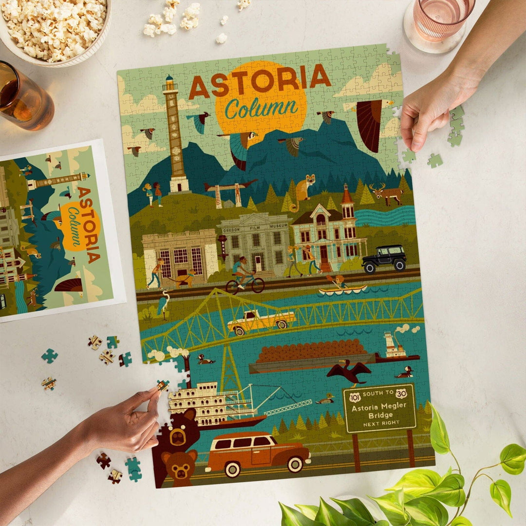 Astoria, Oregon, Astoria Column, Geometric, Jigsaw Puzzle Puzzle Lantern Press 