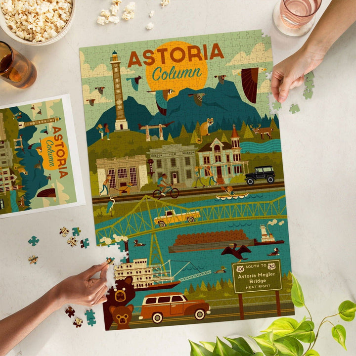 Astoria, Oregon, Astoria Column, Geometric, Jigsaw Puzzle Puzzle Lantern Press 