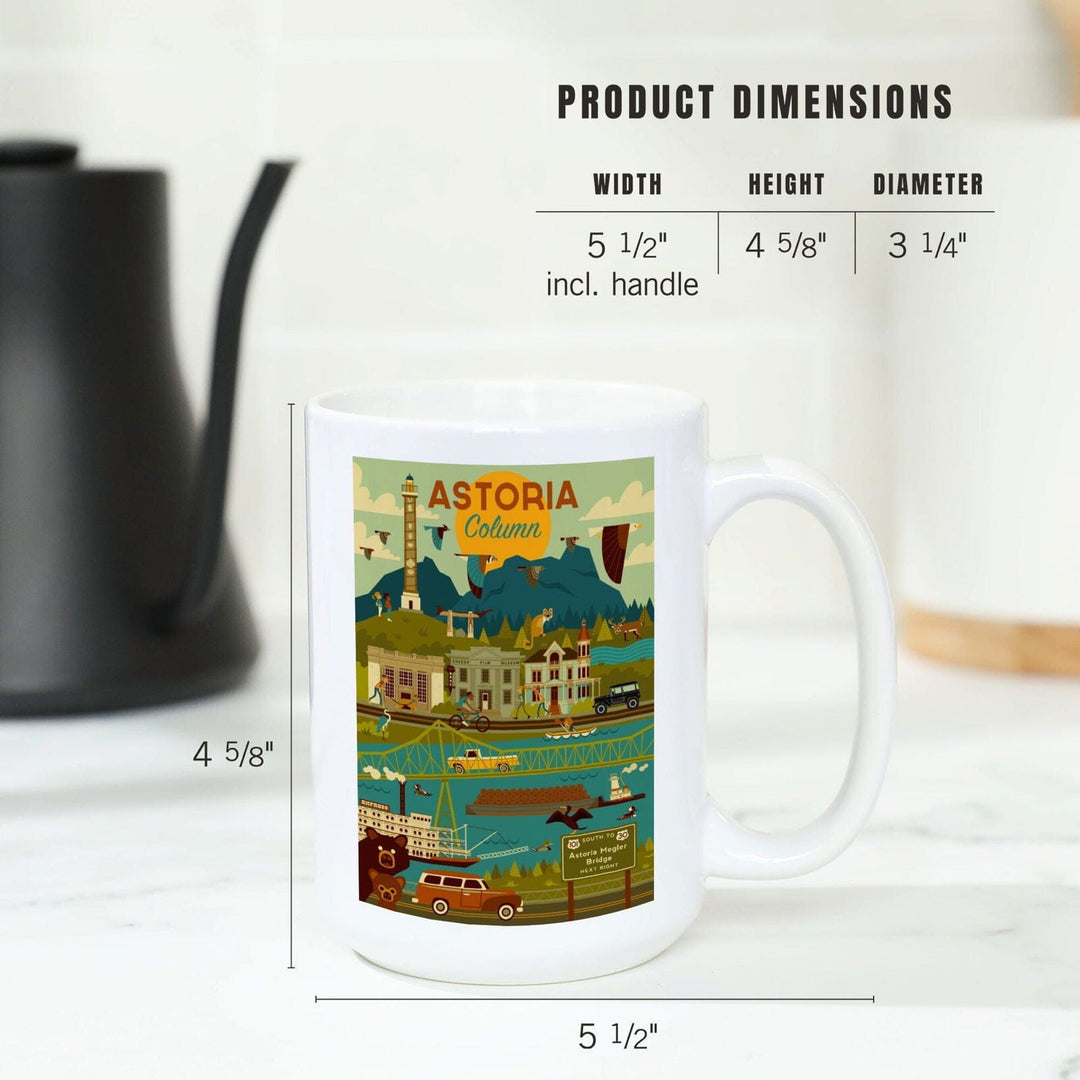 Astoria, Oregon, Astoria Column, Geometric, Lantern Press Artwork, Ceramic Mug Mugs Lantern Press 