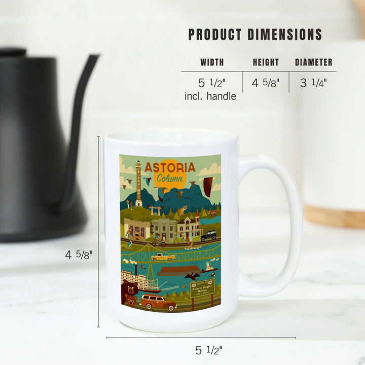 Astoria, Oregon, Astoria Column, Geometric, Lantern Press Artwork, Ceramic Mug Mugs Lantern Press 