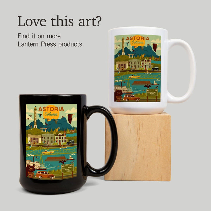 Astoria, Oregon, Astoria Column, Geometric, Lantern Press Artwork, Ceramic Mug Mugs Lantern Press 