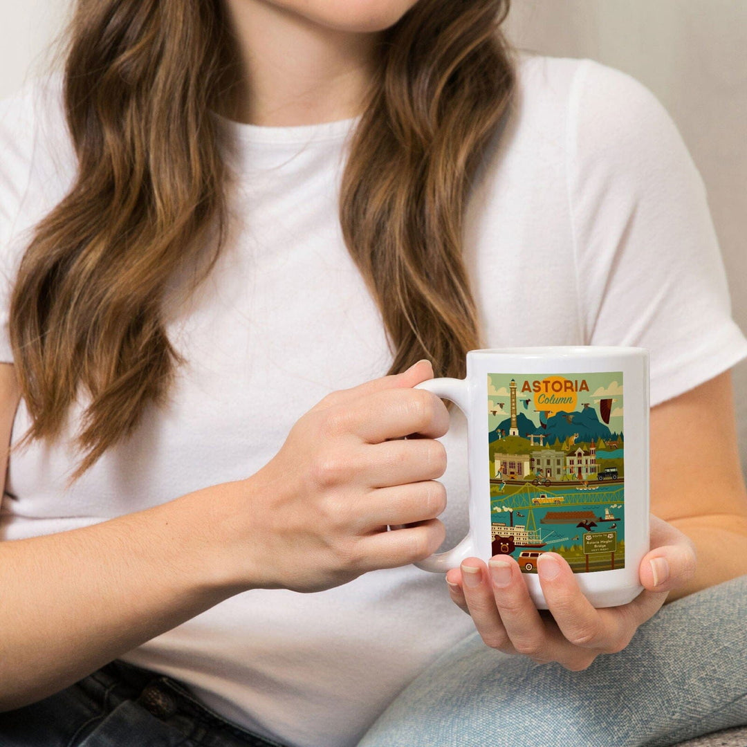 Astoria, Oregon, Astoria Column, Geometric, Lantern Press Artwork, Ceramic Mug Mugs Lantern Press 