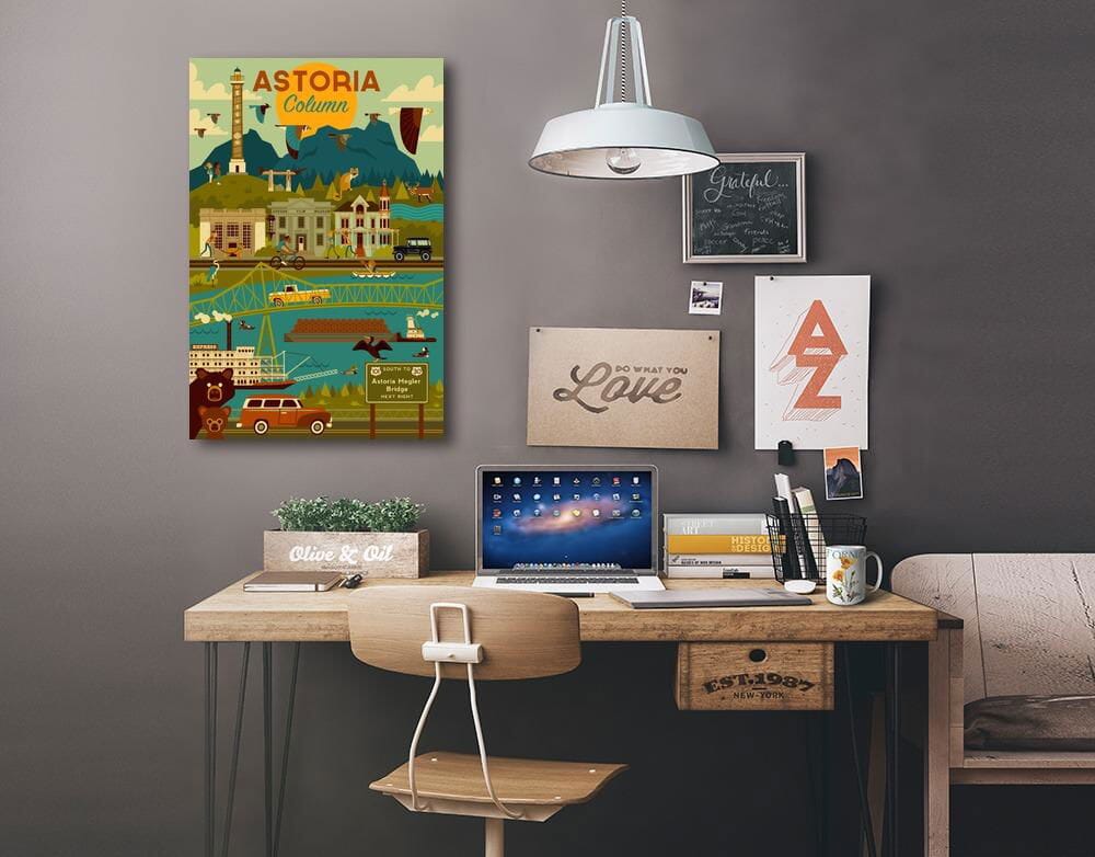 Astoria, Oregon, Astoria Column, Geometric, Lantern Press Artwork, Stretched Canvas Canvas Lantern Press 