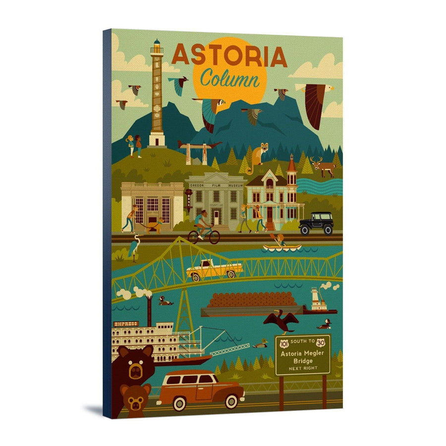 Astoria, Oregon, Astoria Column, Geometric, Lantern Press Artwork, Stretched Canvas Canvas Lantern Press 