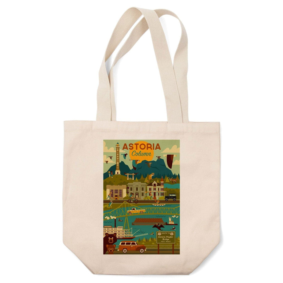 Astoria, Oregon, Astoria Column, Geometric, Lantern Press Artwork, Tote Bag Totes Lantern Press 