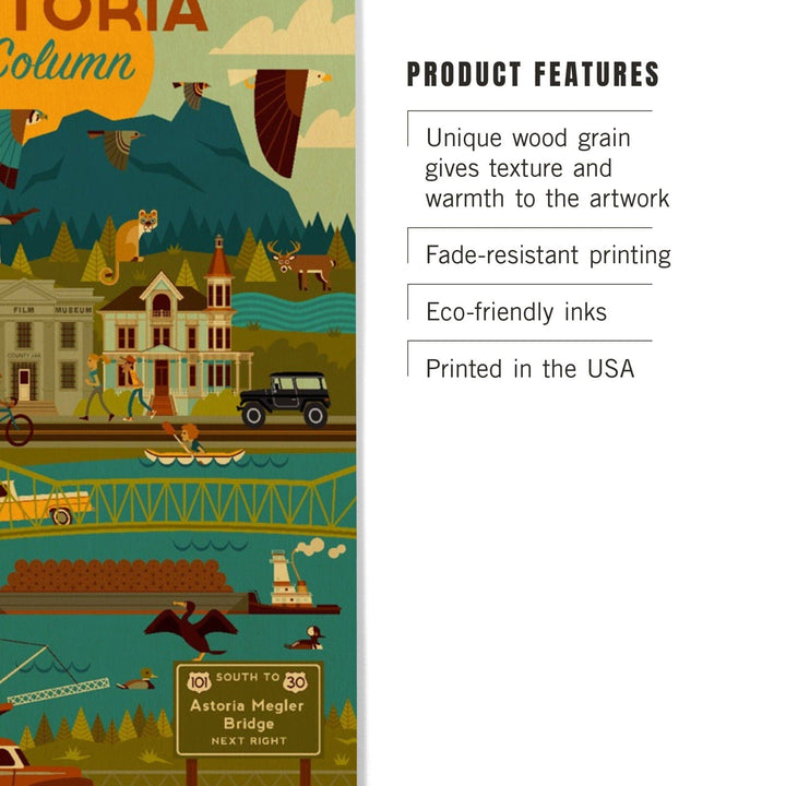 Astoria, Oregon, Astoria Column, Geometric, Lantern Press Artwork, Wood Signs and Postcards Wood Lantern Press 