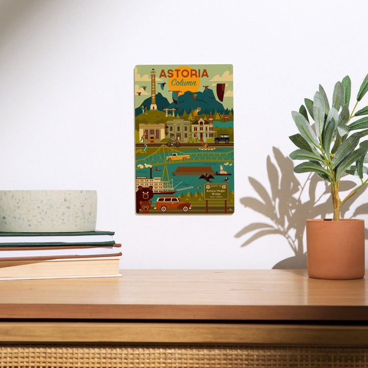 Astoria, Oregon, Astoria Column, Geometric, Lantern Press Artwork, Wood Signs and Postcards Wood Lantern Press 