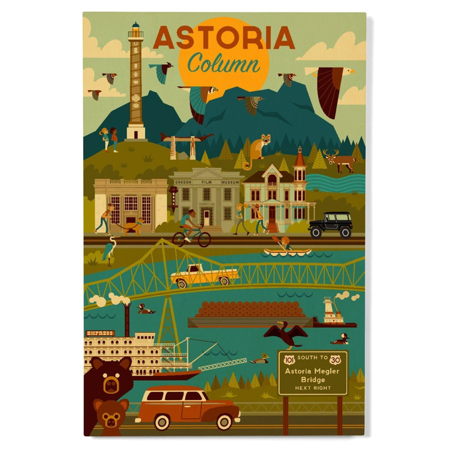 Astoria, Oregon, Astoria Column, Geometric, Lantern Press Artwork, Wood Signs and Postcards Wood Lantern Press 