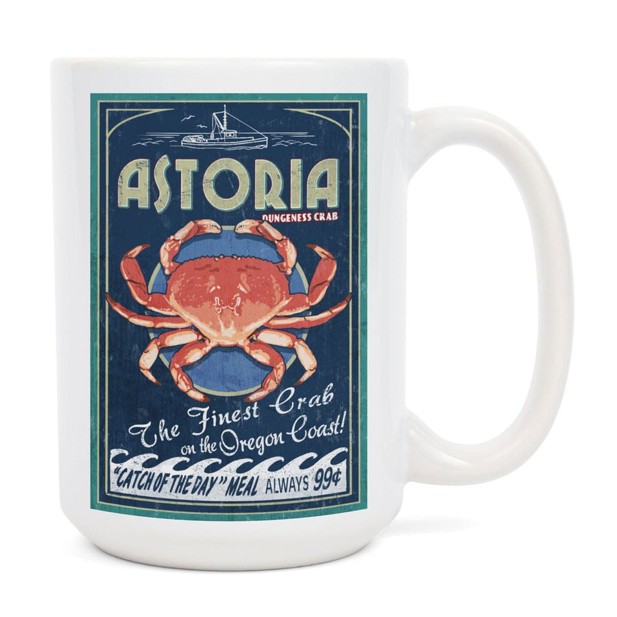 Astoria, Oregon, Dungeness Crab, Vintage Sign, Lantern Press Artwork, Ceramic Mug Mugs Lantern Press 