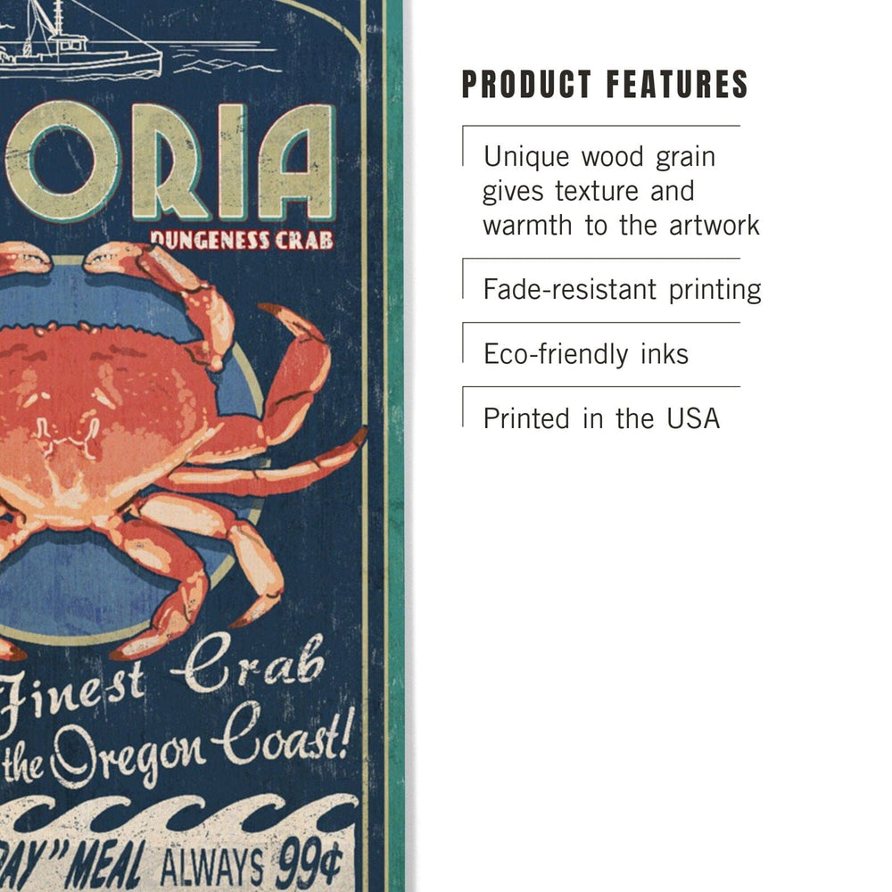 Astoria, Oregon, Dungeness Crab, Vintage Sign, Lantern Press Artwork, Wood Signs and Postcards Wood Lantern Press 