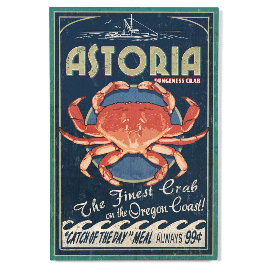 Astoria, Oregon, Dungeness Crab, Vintage Sign, Lantern Press Artwork, Wood Signs and Postcards Wood Lantern Press 