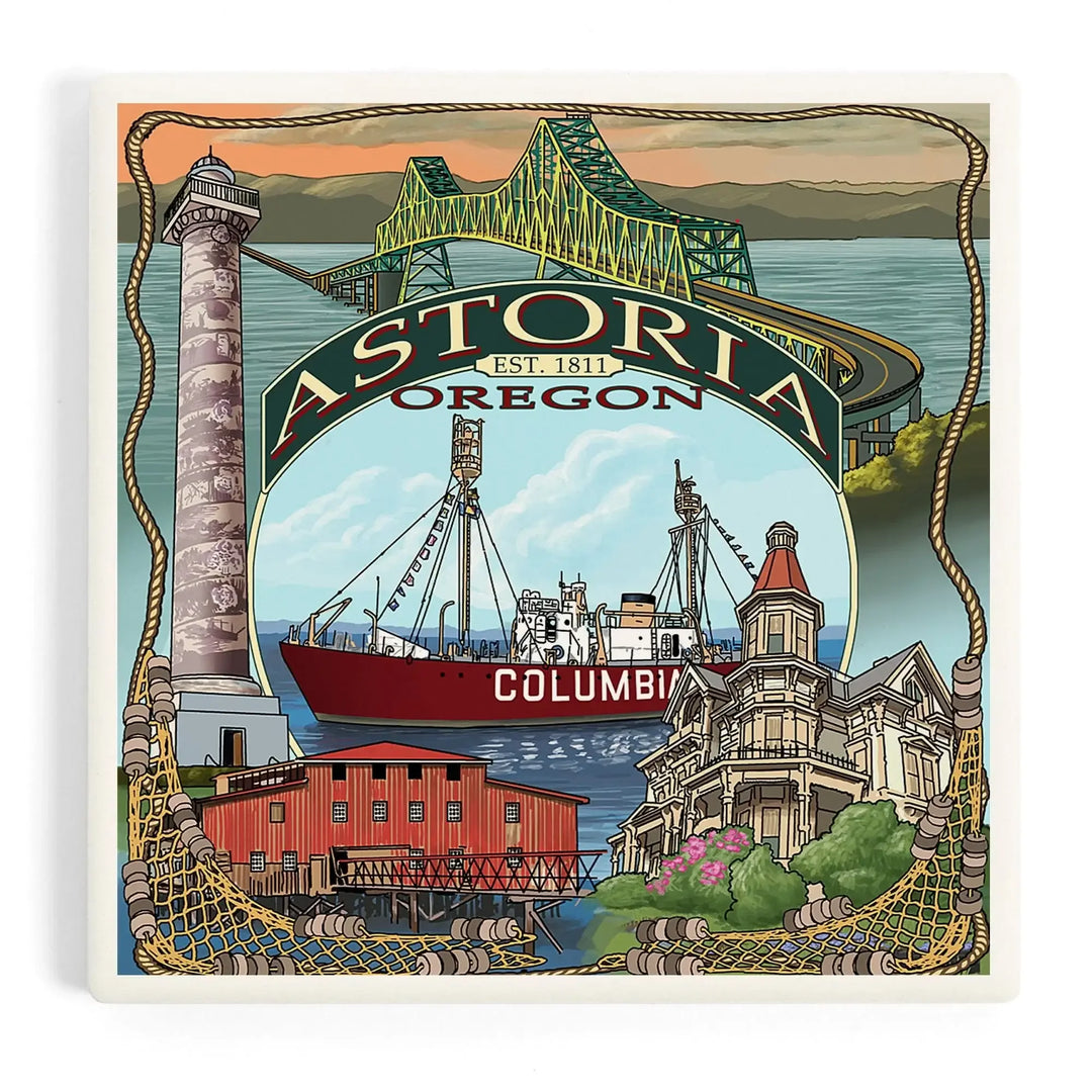 Astoria, Oregon, Montage, Coasters Coasters Lantern Press 