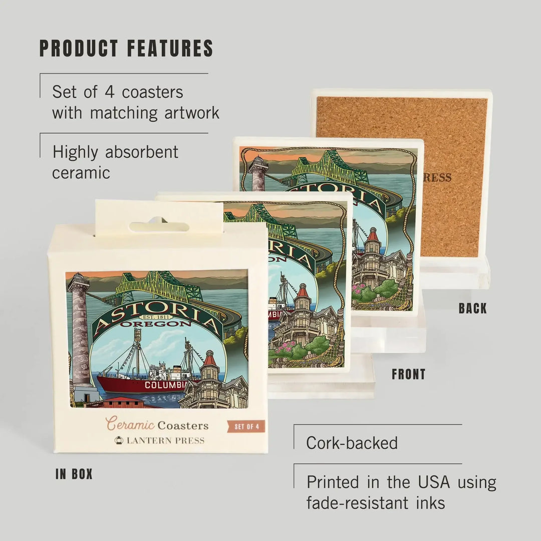 Astoria, Oregon, Montage, Coasters Coasters Lantern Press 