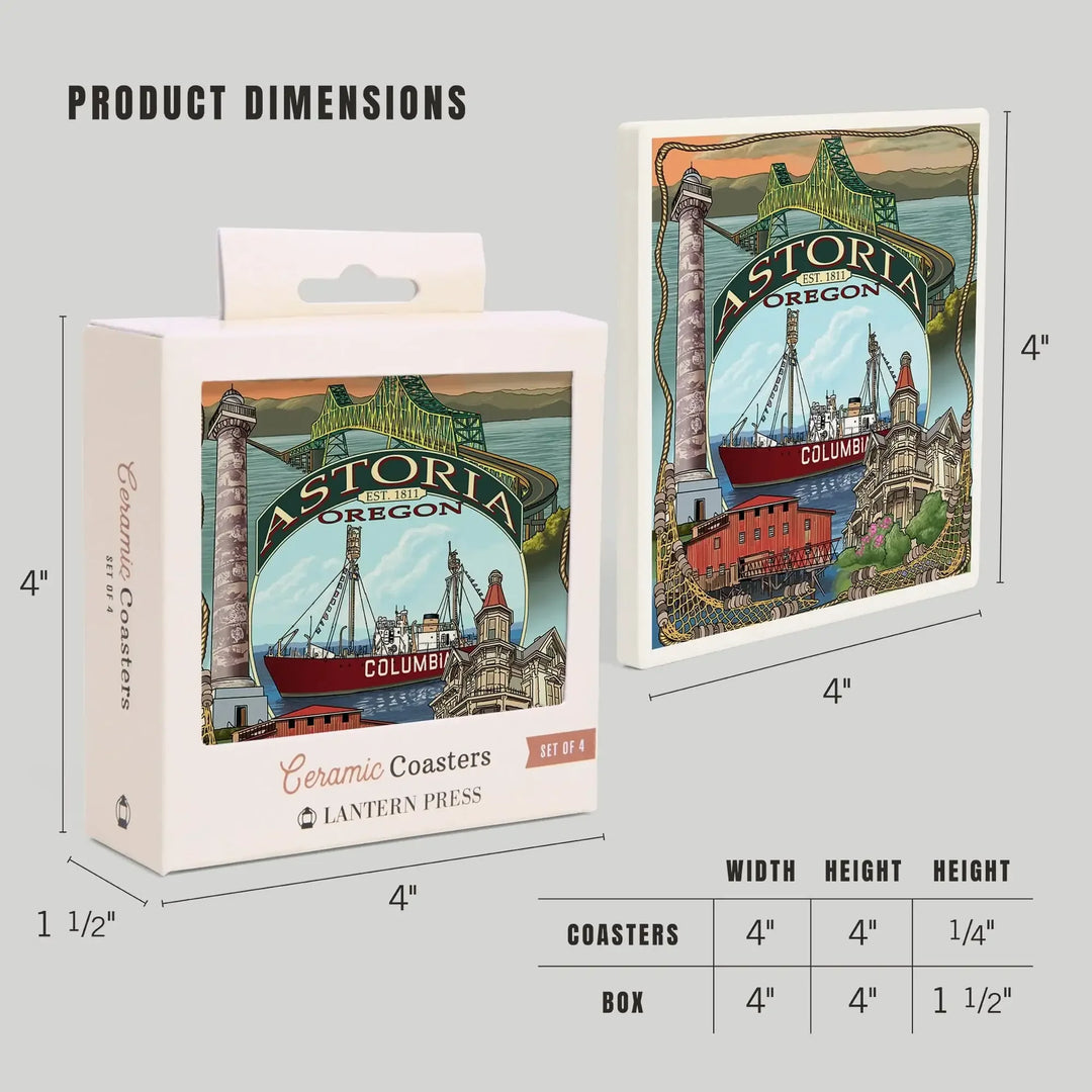 Astoria, Oregon, Montage, Coasters Coasters Lantern Press 