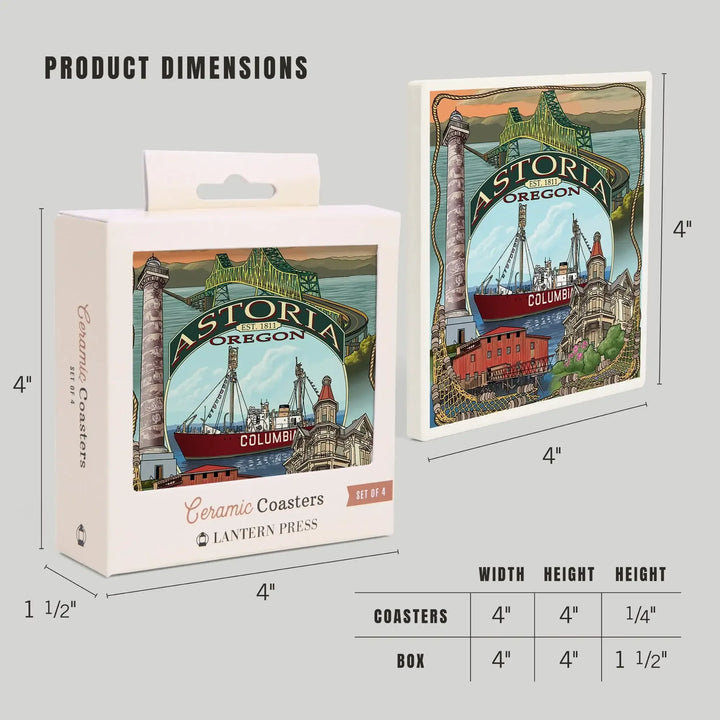 Astoria, Oregon, Montage, Coasters Coasters Lantern Press 
