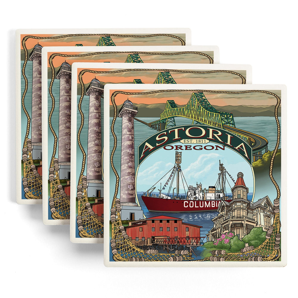 Astoria, Oregon, Montage, Coasters Coasters Lantern Press 